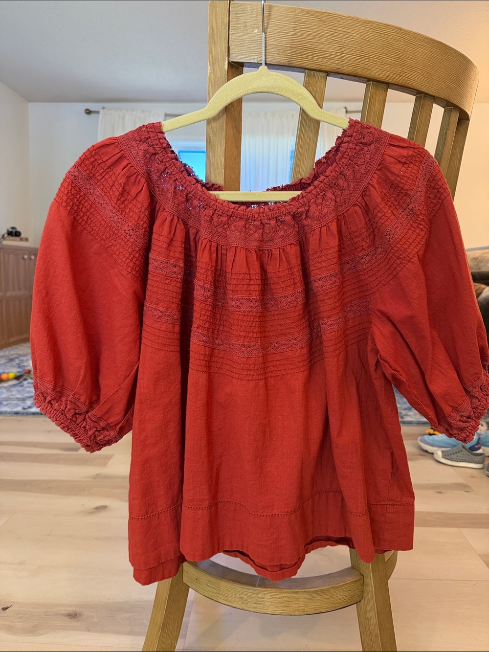 Women's Brick Red The GREAT Blouse - Casual Smocked Neck Top